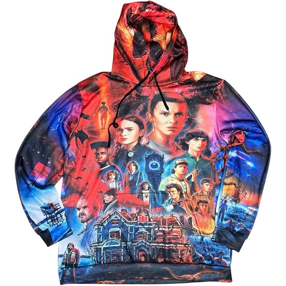 Stranger Things Other - Stranger Things 3 Eleven Retro 80s All Over Print Unisex Hoodie Mens Large Style
